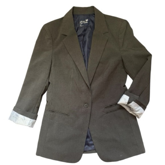AEO 2010 Classic Gray Hopsack Weave Casual Blazer Contrast Lining Women's Small - Picture 1 of 15